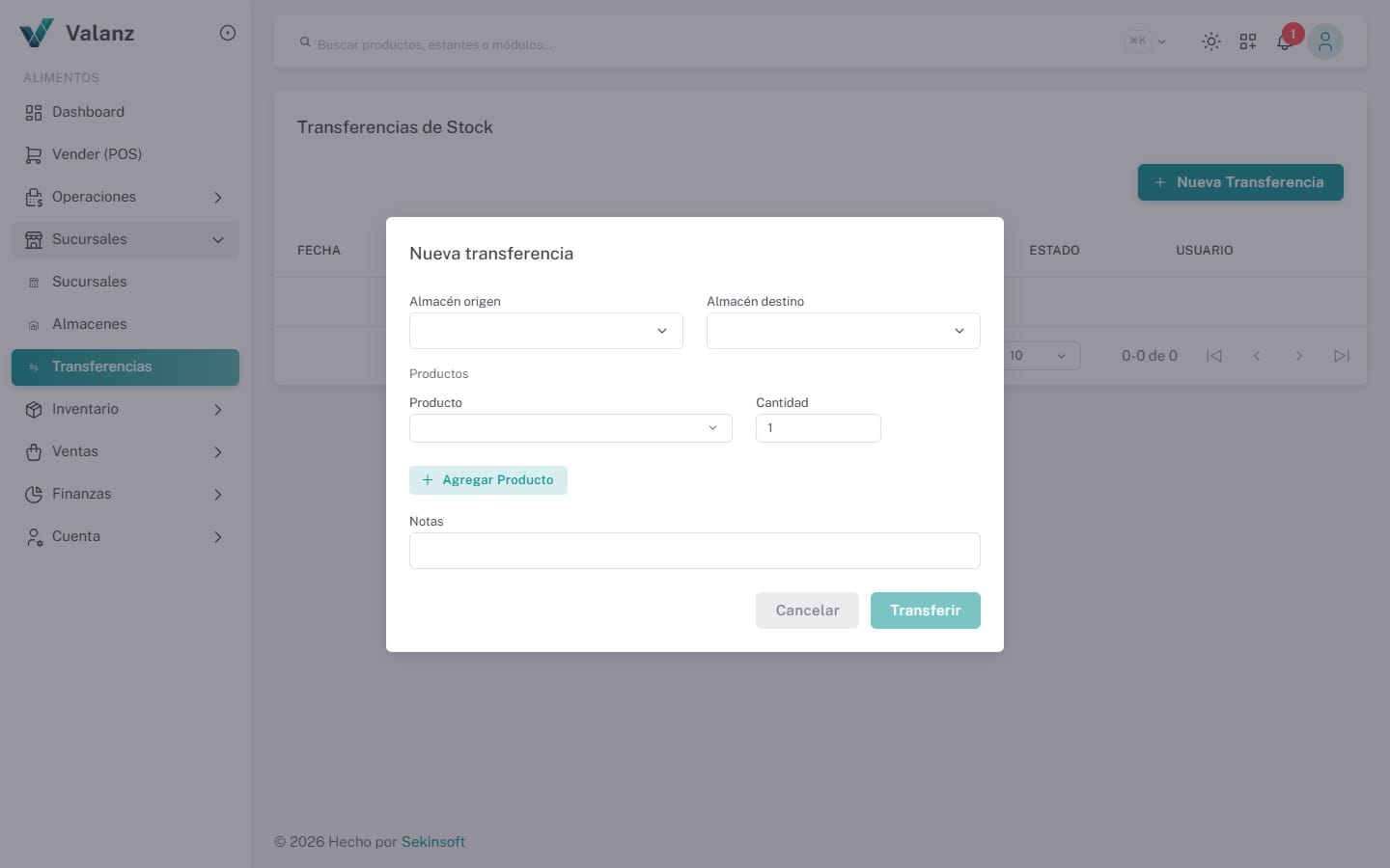 Transferencias de Stock — El formulario