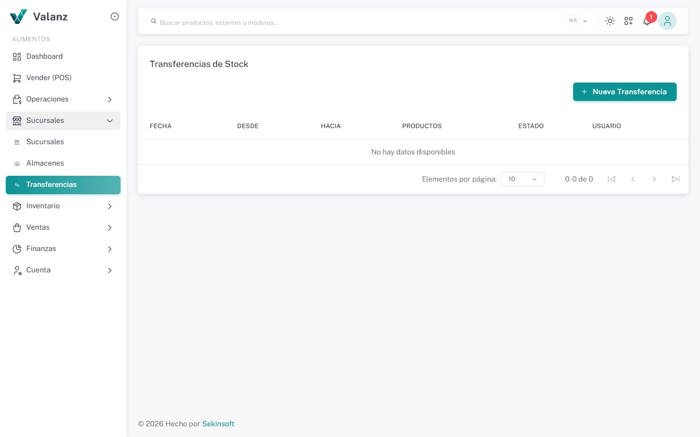 Transferencias de Stock — La pantalla