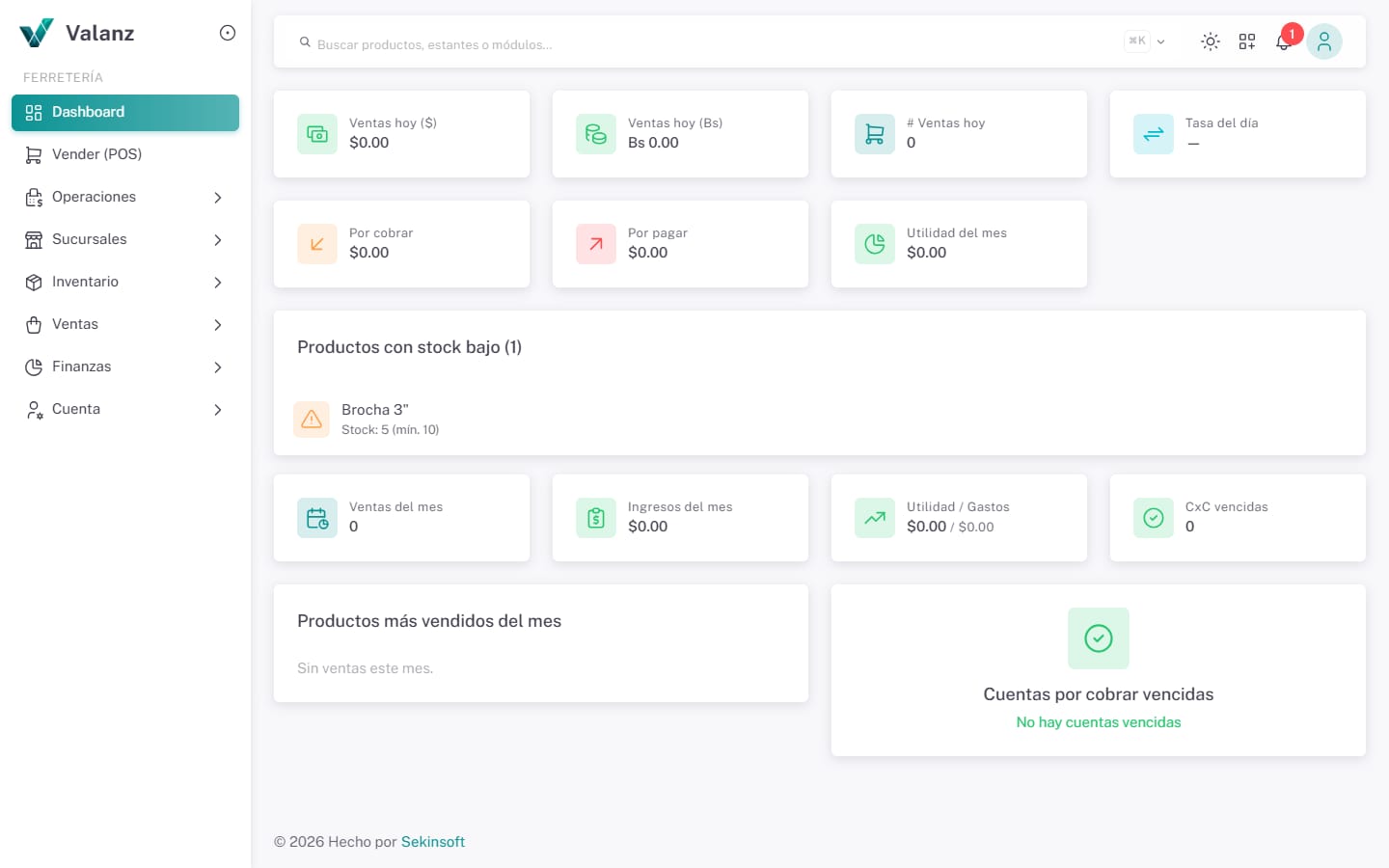 Dashboard — La pantalla · Ferretería